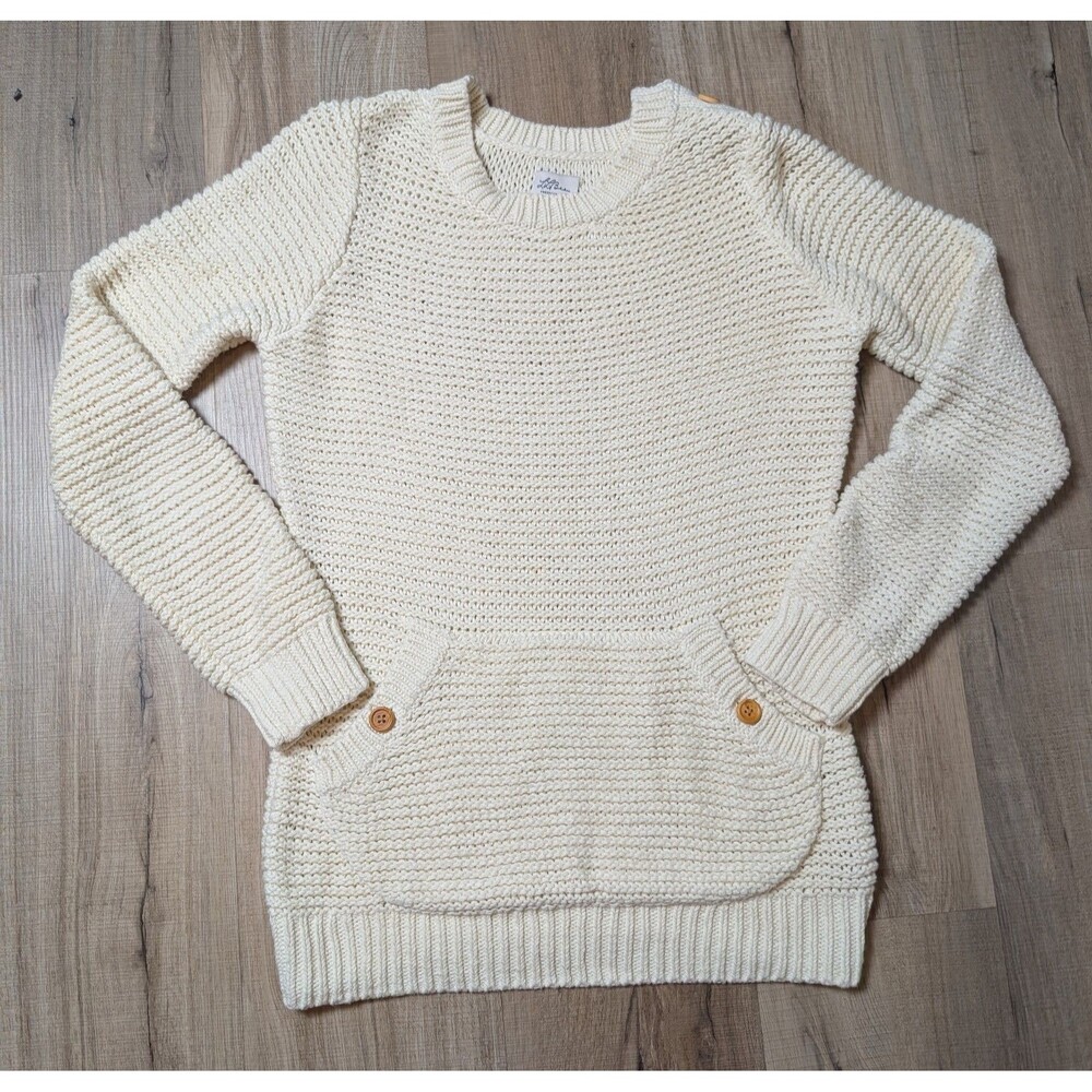 Vintage LL Bean Size M Chunky Knit Sweater Kangaroo Pocket 100% Cotton Cozy 90s